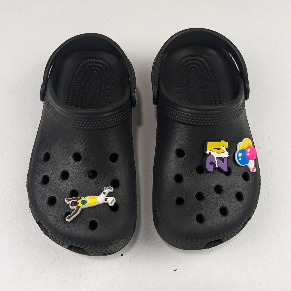 Crocs Youth 1 Black Clogs Sandals w/Jibbitz